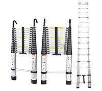 Échelle télescopique portable en aluminium 6 m, 5 m, 2 m, 1 m avec 2 crochets de sécurité amovibles, capacité de 150 kg, pour loft et usage domestique