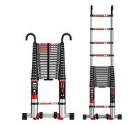 Échelle télescopique portable en aluminium avec stabilisateur et roues - Échelle pliable multifonction pour un usage domestique, légère et facile à ranger, idéale pour les projets de bricolage