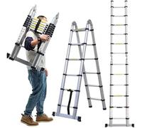 Échelle télescopique portable multi-usages pliable antidérapante en acier inoxydable EN131 - Capacité de charge de 150 kg (1,9 m + 1,9 m)