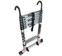 Échelle télescopique pour tente de toit de camping-car, grenier, échelle extensible en aluminium avec crochet amovible et barre stabilisatrice, capacité de 200 kg pour une utilisation familiale