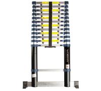 Échelle télescopique PRO en aluminium anodisé WORHAN® - 3.8m - Avec barre stabilisatrice - Hauteur d'accès 5m