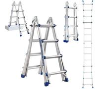 Échelle télescopique TEENO 4m, aluminium, 4x4marches, escamotable, roues détachables, charge 150kg