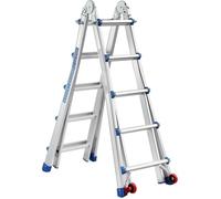 Échelle télescopique TEENO 5,1m, aluminium, 5x5 marches, escamotable, roues détachables, charge 150kg