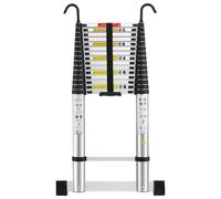 Echelle télescopique TEENO, escabeau pliant, échelle télescopique 6,2m avec crochet, escabeau en aluminium, échelle télescopique pliable avec barre de stabilisation, capacité de charge 150