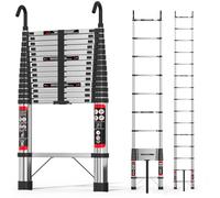 Échelle télescopique télescopique 4.4m Échelle télescopique en Acier Inoxydable 14.5ft en131 Standard avec Crochet de Toit Amovible, Plus Robuste et Plus Durable qu'une échelle en Aluminium