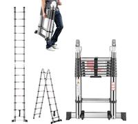 Echelle télescopique VEVOR avec cadre A, échelle extensible de 4985 mm en inox, échelle pliante avec capacité de charge de 150 kg (75°), échelle avec barre de compensation pour la maison, le camping-c