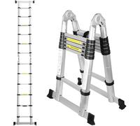 Echelle télescopique Wolketon 3.8M, Echelle extensible Antidérapante, Aluminium Escabeau pliant, Echelle extensible multi-usages, Capacité de charge 150 kg