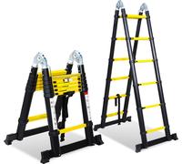 Echelle télescopique Yakimz, 1,9m +1,9m Echelle multi-usage, aluminium extensible, escabeau extensible antidérapant, échelle à barreaux stable escabeau pliant