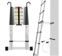 Échelle Télescopique5.0M STANEW avec Stabilisateur d'échelle, Marchepieds Escamotables en Aluminium avec Barre Stabilisatrice et