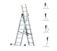 Echelle Transformable 3 Plans StablePro 3x7 marches Aluminium Extensible coulissante, 6 Positions, Hauteur Travail Max 5,00m, Garantie 5 Ans, Hostrom