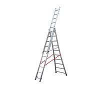 Echelle transformable base évasée 3 plans 3x10 échelons 6m80 en alu Hailo Premium