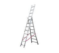 Echelle transformable base évasée 3 plans 3x8 échelons 4,8m/5,7m en alu Hailo Premium