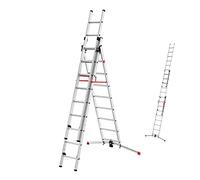 9309-507 - Échelle combinée en aluminium 3 plans avec stabilisateur courbe ProfiLOT Combi (2x9 + 1x8 échelons) - Hailo