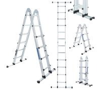 Echelle WORHAN 410 cm Aluminium Echelle télescopique Echelle pliante Echelle simple Escabeau extensible Barre stabilisatrice Echelle polyvalente multifonctions LG4