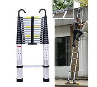 Échelles télescopiques 6,2m avec Crochets, 15 marches échelle en Aluminium, échelle multifonctionnelle avec protège-Doigts, échelle Extensible Pliable pour toiture, Charge Maximale 150kg