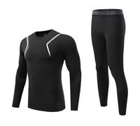 Echinodon Ensemble de sous-vêtements de compression pour enfants - Haut et bas de sport, Noir , 16-17 ans