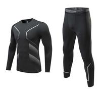 Echinodon Ensemble de sous-vêtements de compression pour enfants - Haut et bas de sport, noir d, 14-15 ans