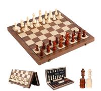 Echiquier Bois Magnetique, 2 en 1 Pliable Jeux Echec Jeu D'éChecs 39x39 cm | Portable Deluxe Chess Board Voyage, Jeu Echec avec Emplacements De Rangement, Echiquier Jouet pour Enfants et Adultes