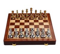 échiquier Grand Jeu d'échecs de Luxe en métal, Coffret en Bois Portable avec pièces en Alliage et Plateau Pliable, idéal for Adultes et Enfants Bois échecs