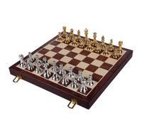 échiquier Grand Jeu d'échecs de Luxe en métal, Coffret en Bois Portable avec pièces en Alliage, Plateau Pliable, idéal for Adultes et Enfants Bois échecs