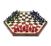 Échiquier Husaria Trois Joueurs - Plateau Hexagonal Pliable 53 cm avec Pièces Tricolores Sculptées à la Main & Rangement en Feutrine - Fabriqué en Pologne