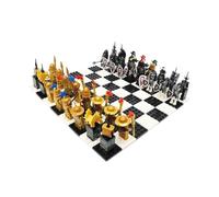 échiquier Jeu d'échecs à Construire soi-même avec des Blocs de Construction : Chevalier d'or Contre Chevalier Squelette. Jeu éducatif Classique for Le développement cognitif. Bois échecs(01)