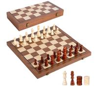 Echiquier Magnetique, Deluxe Portable Chess Board Voyage, 40 * 39 cm Echiquier Bois Pliable avec Emplacements De Rangement, 2 en 1 Jeu Echec Magnetique Echecier pour Enfants et Adultes