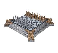 Échiquier Professionnel « Égypte Antique » - Set avec Pyramides et Plateau en Verre 40 × 40 cm, Base en céramique et pièces en résine dorée et argentée - Idée Cadeau