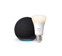 Echo Dot (5e génération) | Anthracite + Philips Hue White ampoule connectée (E27), Fonctionne avec Alexa - Kit de démarrage Maison connectée