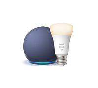 Echo Dot (5e génération) | Bleu marine + Philips Hue White ampoule connectée (E27), Fonctionne avec Alexa - Kit de démarrage Maison connectée