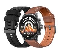 ECHO Rainbow Voyager-Montre Connectée Homme AMOLED 1.43'' Noir-Appel Bluetooth/sans Fil & Capteurs Santé-Modes Sport avec Coaching-2 Bracelets Cuir Microfibre & Gomme - Légère & étanche-Android/iOS