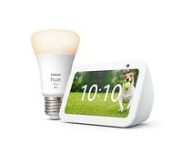 Echo Show 5 (3e génération) | Blanc + Philips Hue White ampoule connectée (E27), Fonctionne avec Alexa - Kit de démarrage Maison connectée