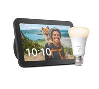 Echo Show 8 (3e génération) | Anthracite + Philips Hue White ampoule connectée (E27), Fonctionne avec Alexa - Kit de démarrage Maison connectée