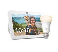 Echo Show 8 (3e génération) | Blanc + Philips Hue White ampoule connectée (E27), Fonctionne avec Alexa - Kit de démarrage Maison connectée