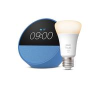 Echo Spot | Bleu + Philips Hue White, ampoule connectée LED E27, fonctionne avec Alexa - Kit de démarrage Maison connectée