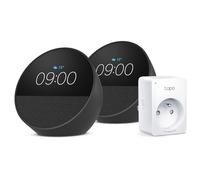 Echo Spot | Noir, pack de 2 + Tapo Matter Prise Connectée WiFi, Fonctionne avec Alexa - Kit de démarrage Maison connectée
