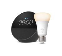 Echo Spot | Noir + Philips Hue White, ampoule connectée LED E27, fonctionne avec Alexa - Kit de démarrage Maison connectée