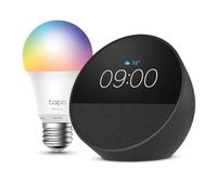 Echo Spot | Noir + Tapo L530EA ampoule connectée LED (E27), Fonctionne avec Alexa - Kit de démarrage Maison connectée