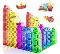 ECHOBUY Mini Tuiles Magnétiques 40 Pièces avec Boîte en Fer Portable, Blocs Construction Magnétiques 3D pour Enfants 3 4 5 6 Ans Cadeau Éducatif STEM Montessori Jouet de Voyage pour Filles et Garçons