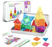 ECHOBUY Mini Tuiles Magnétiques 40 Pièces avec Boîte en Fer Portable, Blocs Construction Magnétiques 3D pour Enfants 3 4 5 6 Ans Cadeau Éducatif STEM Montessori Jouet de Voyage pour Filles et Garçons
