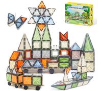 ECHOCUBE 100 Pièces Blocs de Construction Magnétiques, Ensemble de Blocs de Construction Magnétiques Couleurs Nature avec Véhicules Magnétiques, Jouets Éducatifs pour Enfants de 36 Mois et Plus