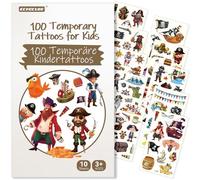 ECHOCUBE Tatouage Temporaire pour Enfant avec 100 Motifs,10 Feuilles Style Imperméable Faux Tatouage Autocollants Ensemble avec Pirates Thème,Fête Sac Fillers Garçons Filles