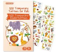 ECHOCUBE Tatouage Temporaire pour Enfant avec 100 Motifs,10 Feuilles Style Imperméable Faux Tatouage Autocollants Ensemble avec Animaux Thème,Fête Sac Fillers Garçons Filles