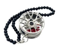 ECHOLEAF Accessoire Auto Suspendu - Ornement au Design - Perles Noires Brillantes - Pendentif en Alliage argenté - Roue de Course - Un Accessoire élégant for Votre Voiture(Silver)