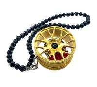 ECHOLEAF Accessoire Auto Suspendu - Ornement au Design - Perles Noires Brillantes - Pendentif en Alliage argenté - Roue de Course - Un Accessoire élégant for Votre Voiture(Golden)