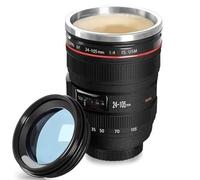 ECHOLEAF Mug à café décontracté en acier inoxydable avec couvercle, modèle objectif reflex, blanc ou noir, cadeau original