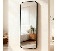 ECHOLYMTT Grand Miroir sur Pied 140x40 cm Noir en Verre Trempé, Format Rectangulaire pour Corps Entier, Mural ou sur Support
