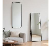 ECHOLYMTT Grand Miroir sur Pied 140x40 cm Noir en Verre Trempé, Format Rectangulaire pour Corps Entier, Mural ou sur Support