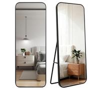 ECHOLYMTT Grand Miroir sur Pied 155x55 cm Noir en Verre Trempé, Format Rectangulaire pour Corps Entier, Mural ou sur Support