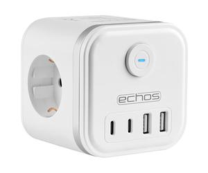 Echos - Cube multiprise 7 en 1 sans câble, 3 prises, multiprise avec multiprise USB C, prise USB 4 prises avec interrupteur, adaptateur de fiche cube avec sécurité enfant, 3680 W (blanc)